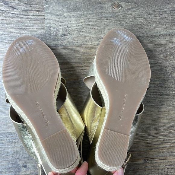 H by Halston Gold Leather Stella Slingback Wedge Espadrille Sandal, size 9.5W - Picture 10 of 11